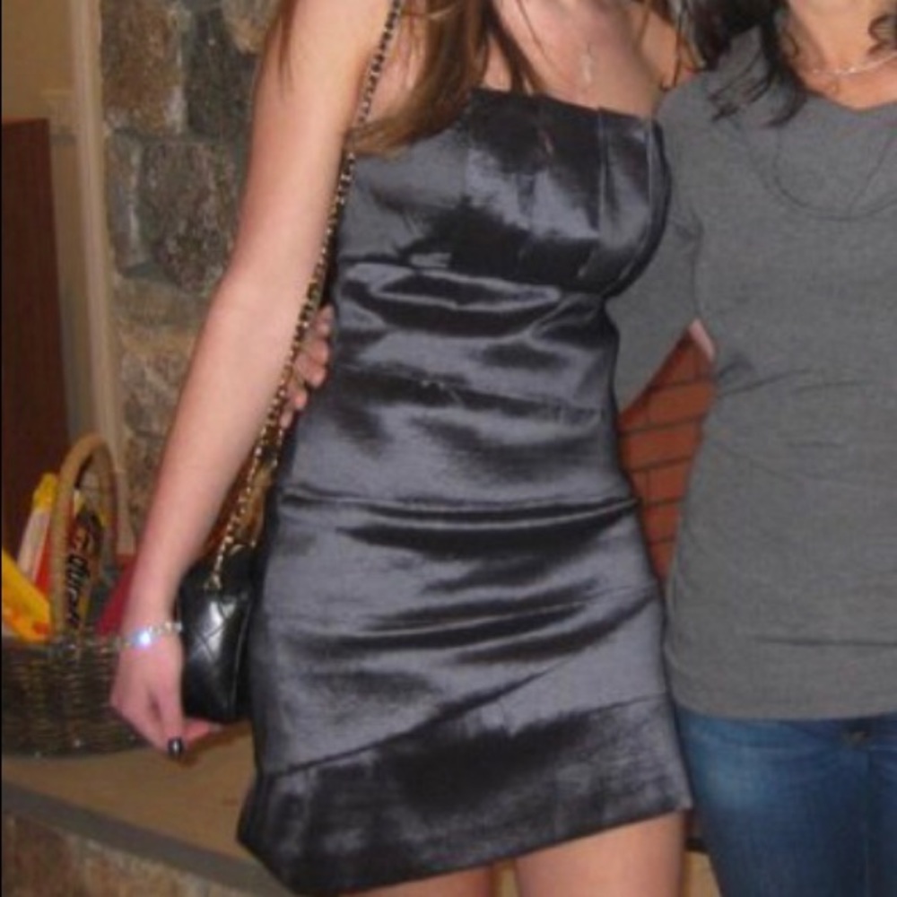 Max & Cleo Gray Metallic Strapless Dress, Size 6
